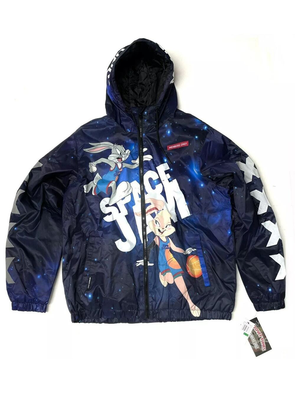 Space Jam Puffer Jacket Coat L LARGE All Over Print AOP LOLA Members Only